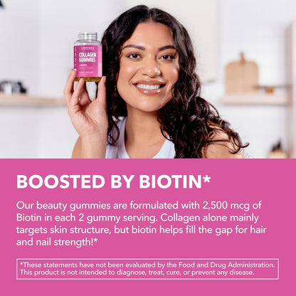 Collagen Gummies With 2500 mcg Biotin, Hair Skin & Nail Support, Lemon | For Women & Men with Biotin, Zinc, Vitamin C & E, Hydrolyzed Collagen, Lemon Flavor, 30 Servings, Hair, Skin & Nail Support Gsupps Australia