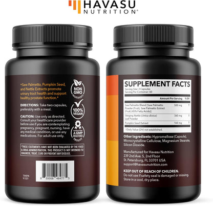 Saw Palmetto for Men, DHT Blocker and Prostate Health Supplement, 120 Count | Potent 3X Formula with Pumpkin Seed Oil and Stinging Nettle, Bladder and Urinary Support, Vegan, Non-GMO, 2-Month Supply Gsupps Australia