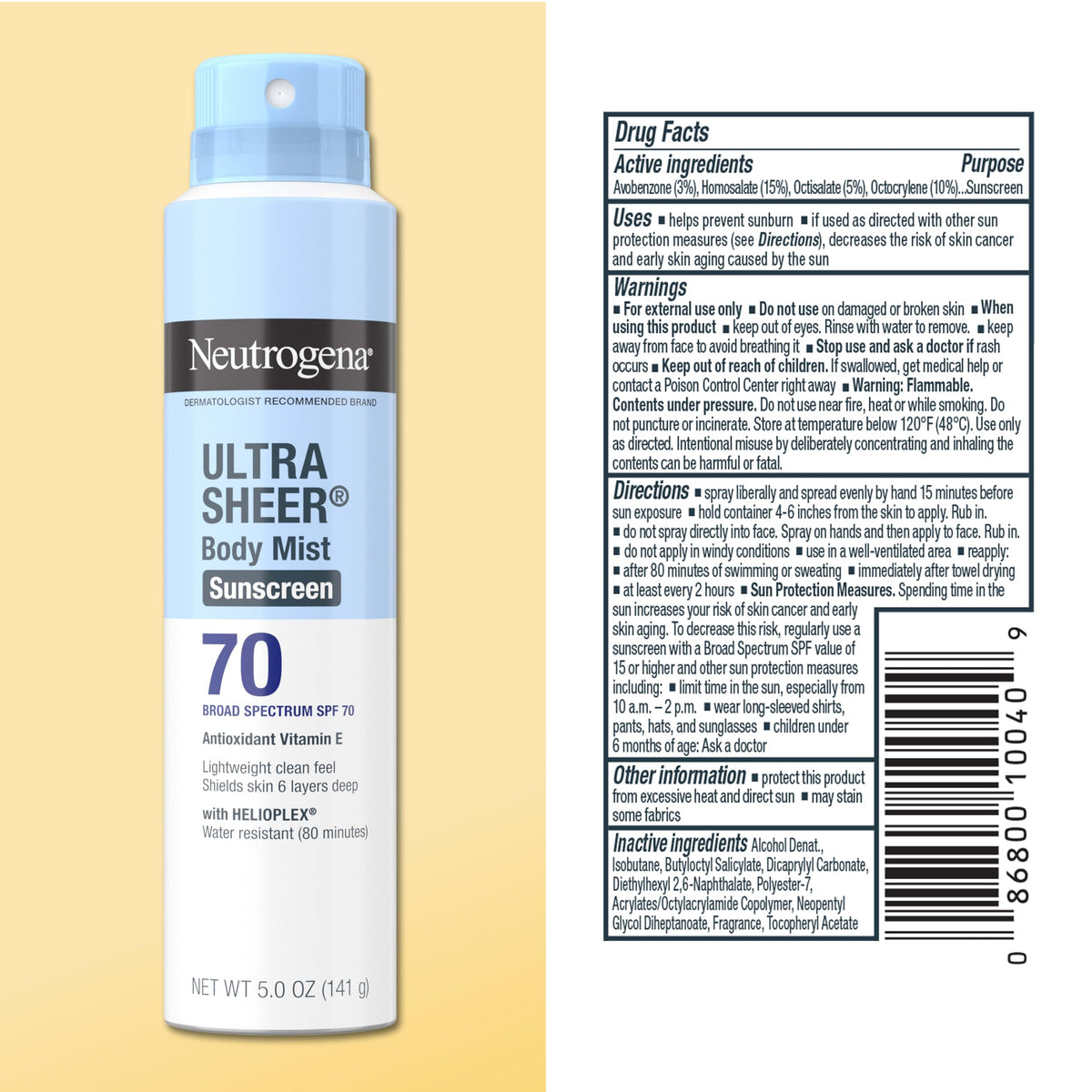 Neutrogena Ultra Sheer Dry Touch Sunscreen Spray, SPF 70, 3 x 5 oz Neutrogena