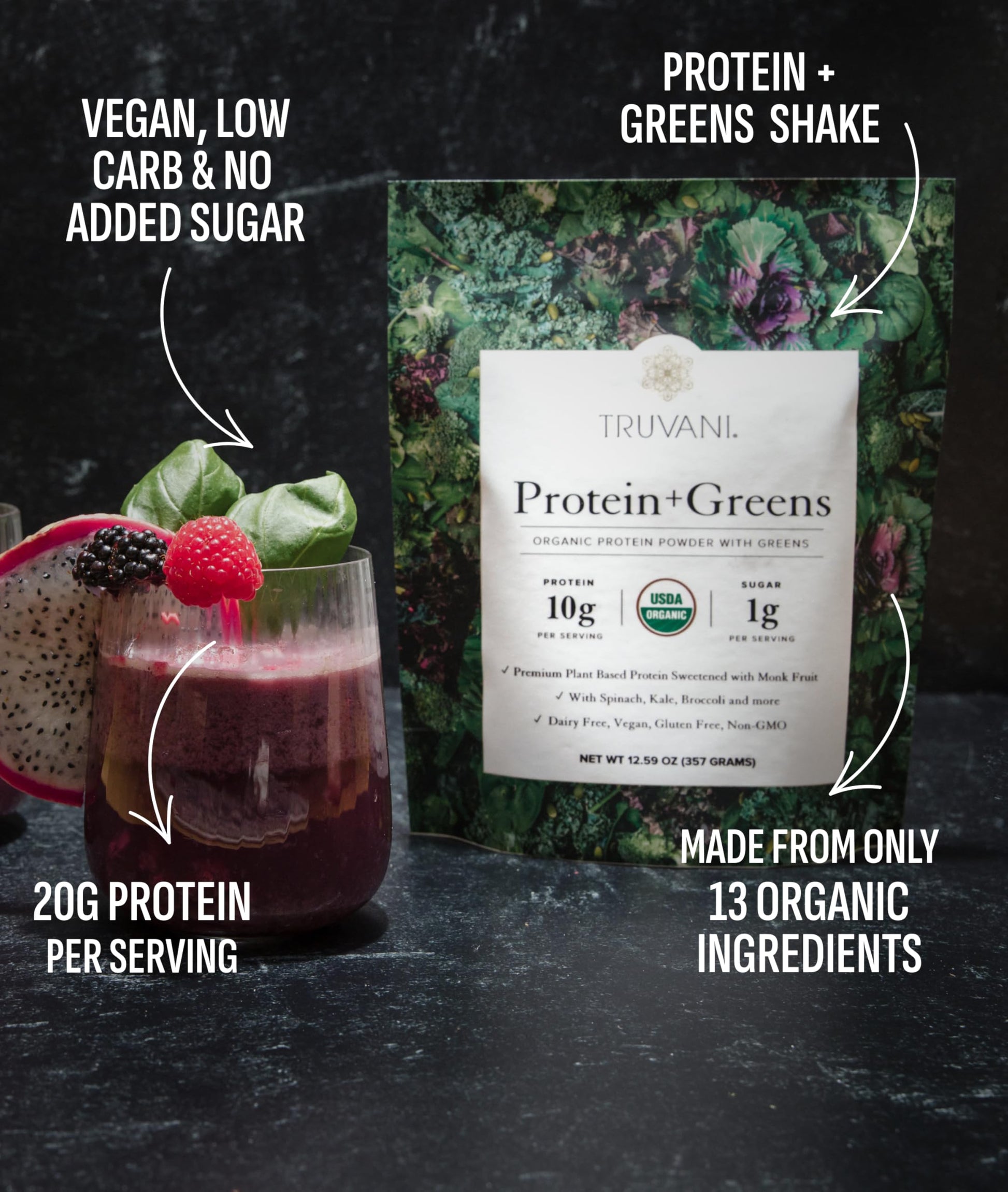 Truvani Protein + Greens Supplement | Spinach, Kale & Broccoli | 10g Organic Plant Based Protein | 20 Servings | USDA Organic | Gluten & Dairy Free Truvani buy australia supplements