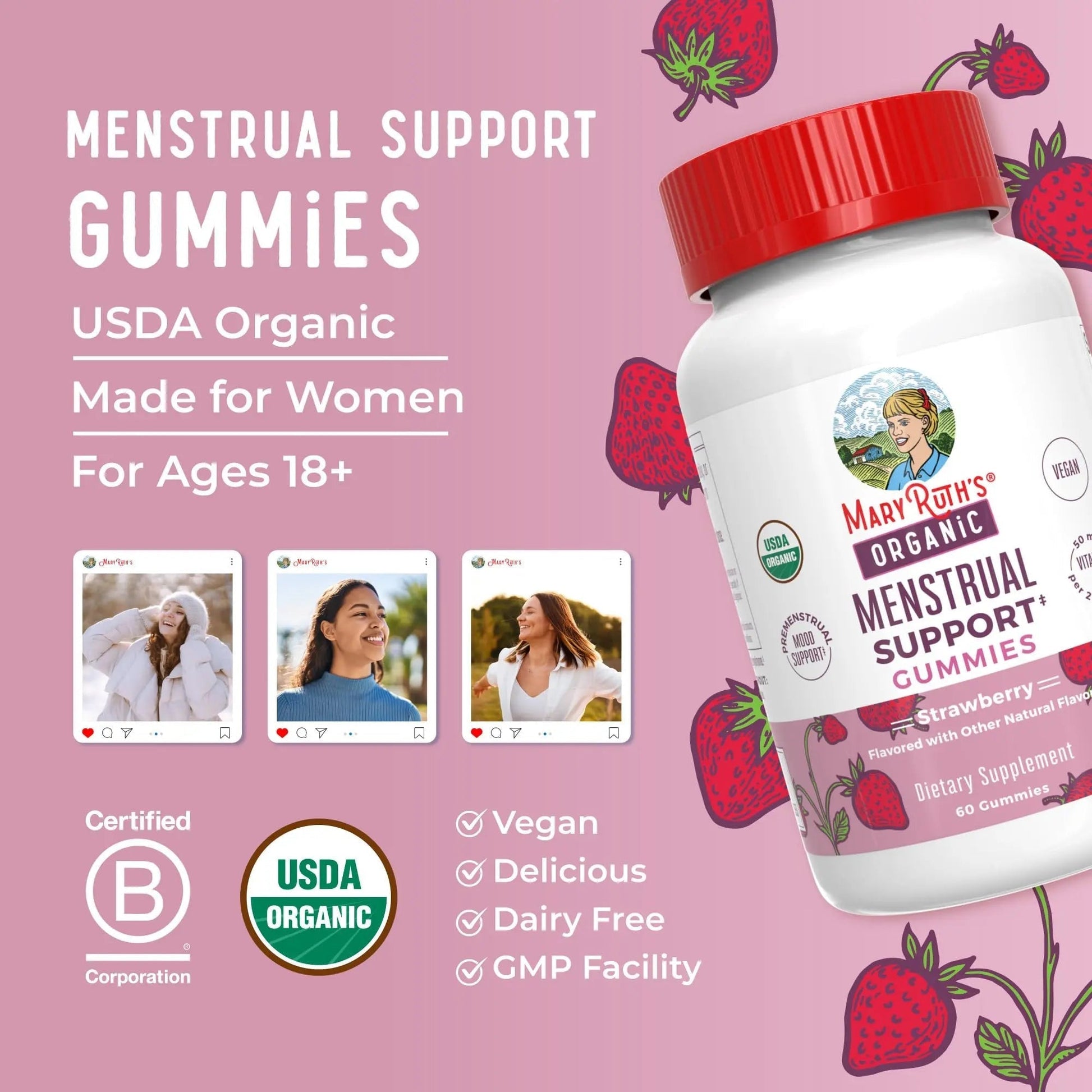 Organic Menstrual Support Gummies by MaryRuth's | for The Relief of Common Symptoms of Premenstrual Syndrome | PMS Support | Premenstrual Mood Support | USDA Organic | Non-GMO | Vegan | 30 Servings MARYRUTH'S buy australia supplements