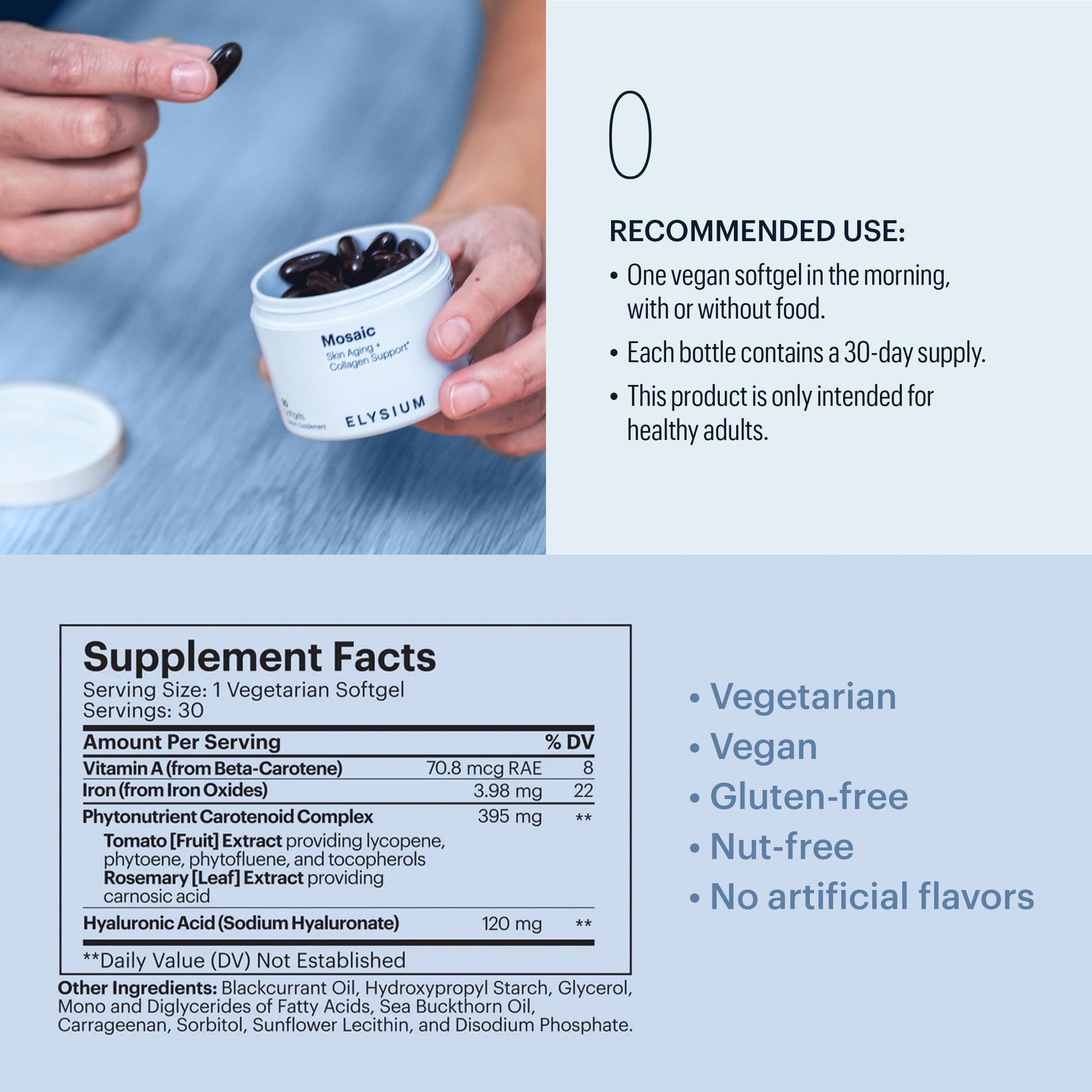 ELYSIUM Mosaic - Hyaluronic Acid Supplement - Clinically Proven - Fights Fine Lines & Skin Aging - Collagen Supplement - 30-Day Supply (Vegan Softgels) ELYSIUM buy australia supplements