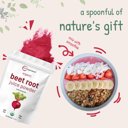 Micro Ingredients Organic Beet Root Juice Powder, 1 Pound | Cold Pressed, Water Soluble, High Concentrated Raw Beet Supplement | Superfood Drink Mix Micro Ingredients