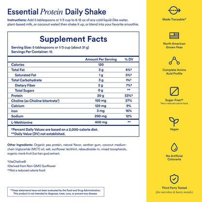 Ritual Vegan Protein Powder - 20g Pea Protein with BCAA Complete Amino Acid Profile - Supports Lean Muscle* - Plant-Based Protein - Tested for Heavy Metals - Sugar-Free** - Non-GMO - Vanilla - 1 Lbs