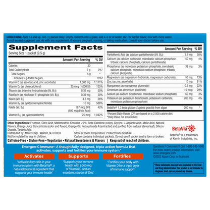 Emergen-C Immune+ Triple Action Immune Support Powder, BetaVia (R), 1000mg Vitamin C, B Vitamins, Vitamin D and Antioxidants Emergen-C