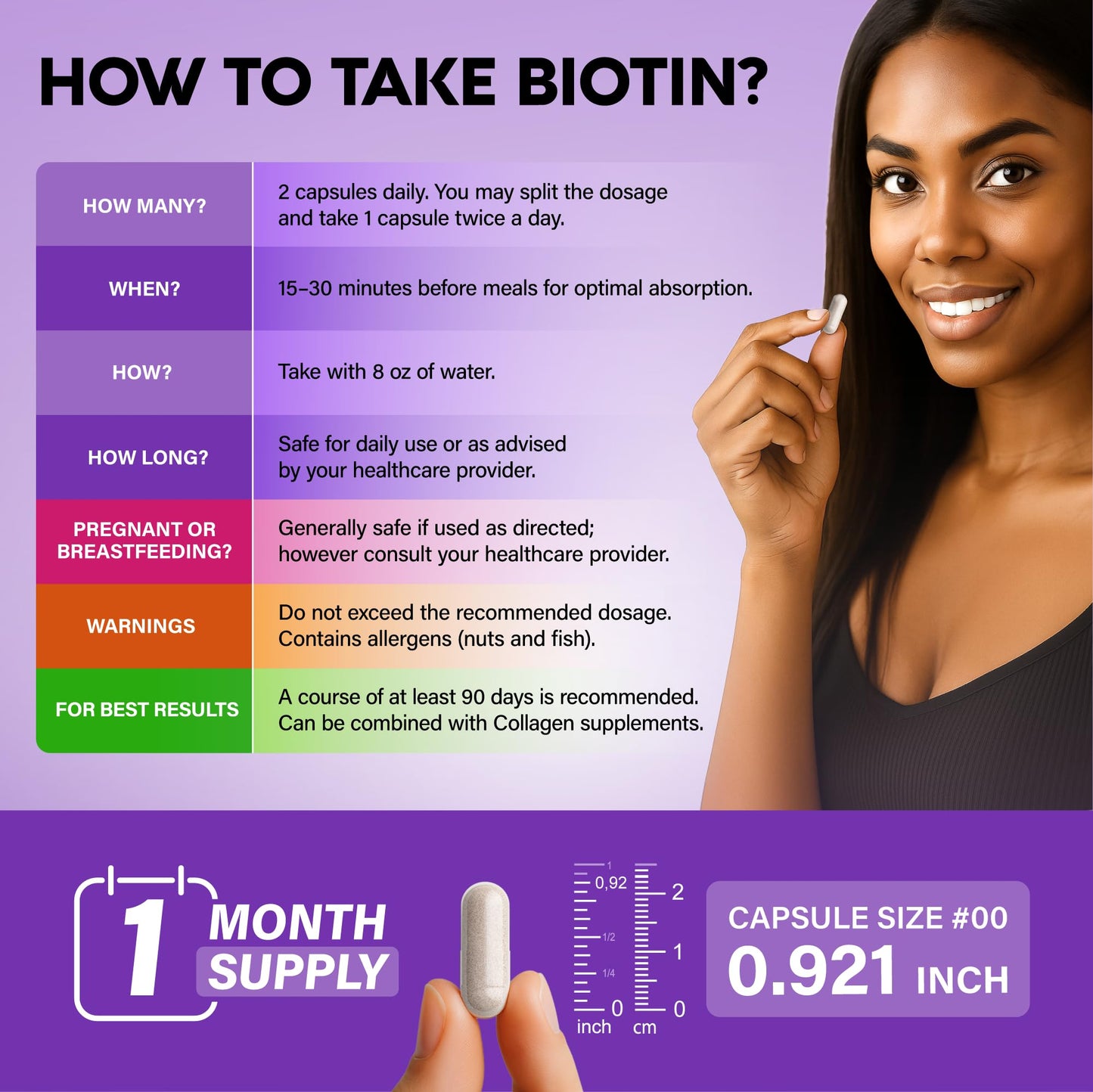 NUTRAHARMONY Biotin | Collagen | Hyaluronic Acid | Keratin - Support Normal Hair Growth Cycle - Skin & Nails - 25000mcg Vitamins B1, B2, B3, B6 & B7 NUTRAHARMONY
