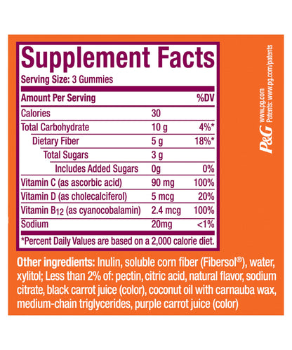 Metamucil Fiber Gummies for Adults with Vitamins C, D, B12 for Metabolism, No Sugar Added Citrus Berry Flavor, 5g Plant Based Prebiotic Metamucil