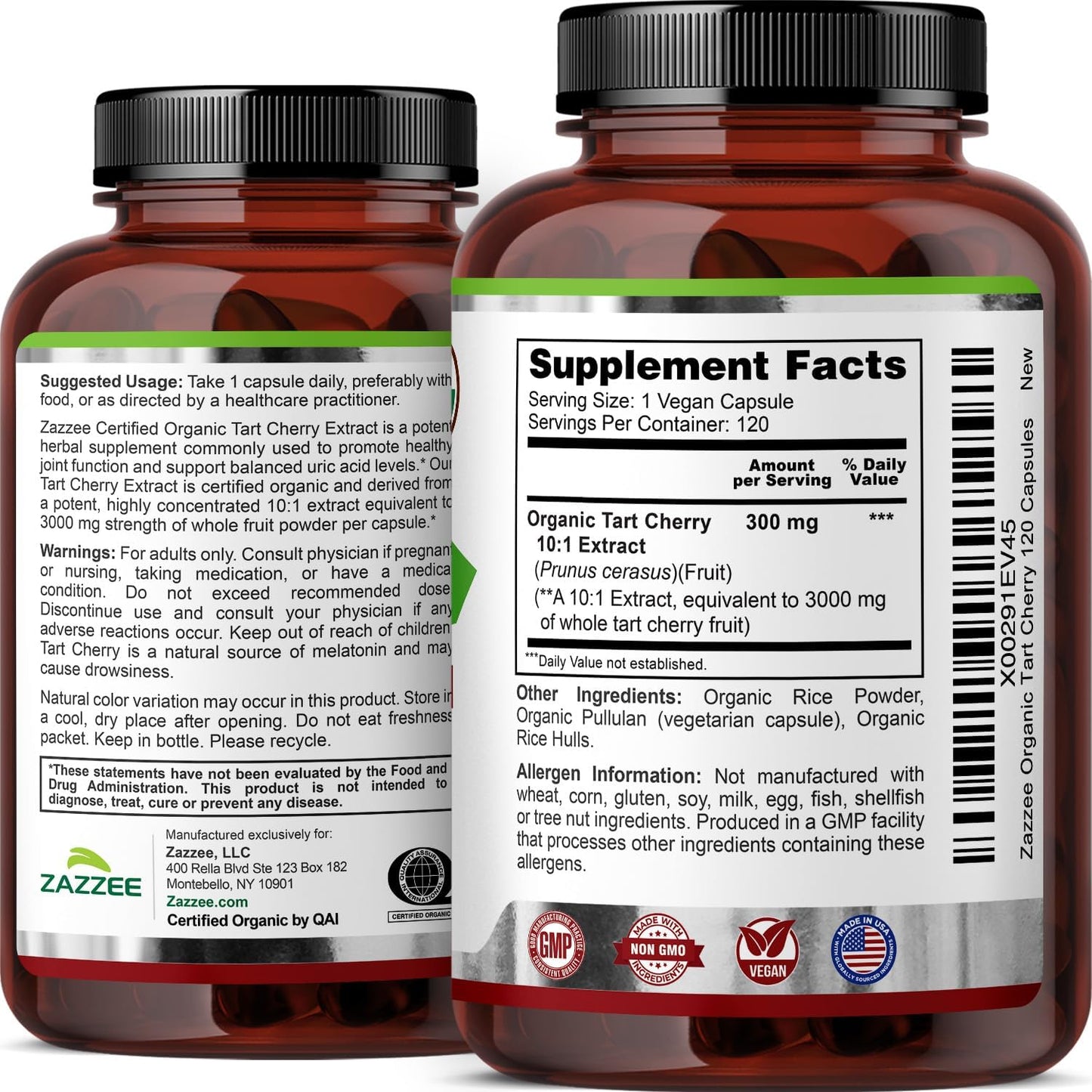 Zazzee USDA Organic Tart Cherry 10:1 Extract, 120 Capsules, 4 Month Supply | Vegan, Montmorency Cherry, Daily Wellness Antioxidant Support, Organic Herbal Supplement, All-Natural, Non-GMO, Made in USA Gsupps Australia