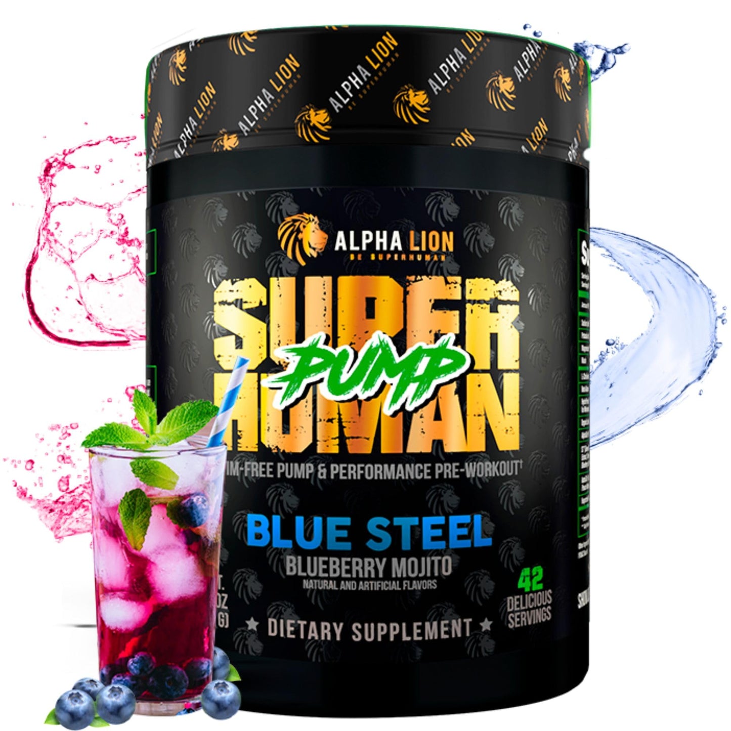 ALPHA LION Superhuman Pump Pre Workout Powder, Nootropic Caffeine & Stim Free Preworkout Supplement, Nitric Oxide Booster, Muscle Gainer, Energy & Focus (42 Servings, Mango Veiniac Flavor)