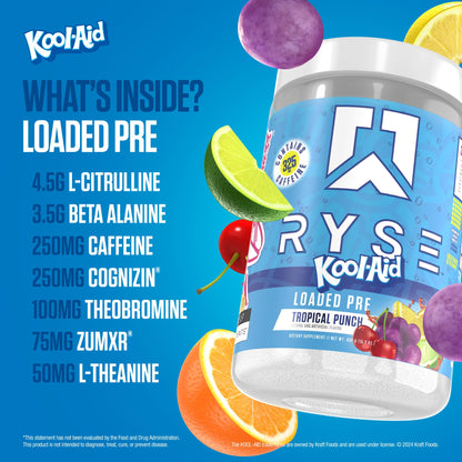 RYSE Loaded Pre Workout Powder - Strawberry Squeeze - Daily Pre-Workout for Men & Women with 390mg Caffeine, Beta Alanine, and Citrulline for Pump, Focus, and Energy - 30 Servings