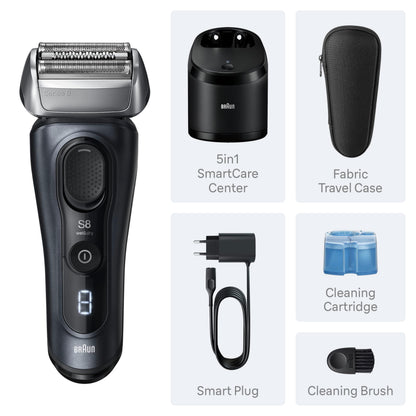 Braun Series 8 Electric Razor for Men, with 4+1 Shaving Elements & Precision Long Hair Trimmer, Close & Gentle Even on Dense Beards, Wet & Dry Electric Razor with 60min Runtime, 8517s Galvano Silver Gsupps Australia