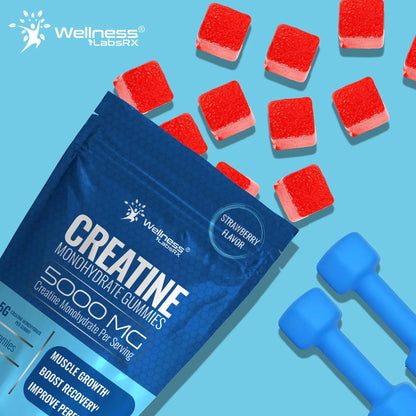 Creatine Gummies 5000mg, 30 Servings Creatine Monohydrate Gummies - Third-Party Tested Creatine for Women, Strawberry Flavor Creatine for Men, Muscle Growth, WELLNESS LABSRX