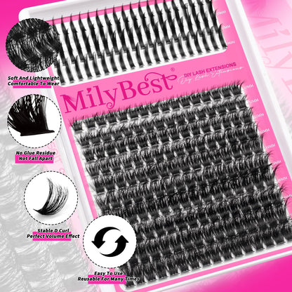 MilyBest Lash Clusters Kit 100D with Spikes, 13-19mm Manga Lashes MilyBest