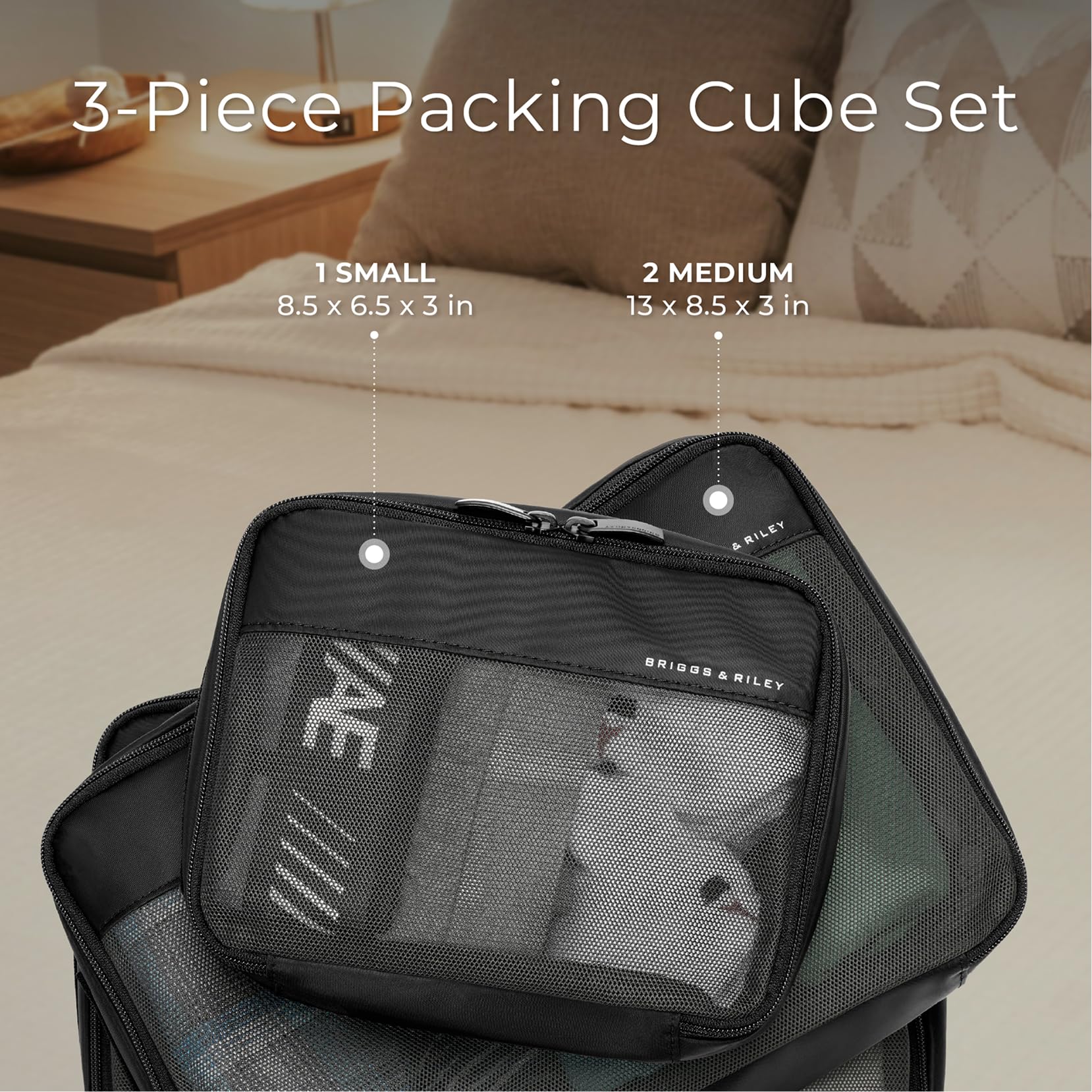 Briggs & Riley Compression Packing Cube Set for Women & Men - Bag Organizer for Checked Suitcase & Luggage, Pack Accessories for Vacation - 3-Piece, Black Gsupps Australia