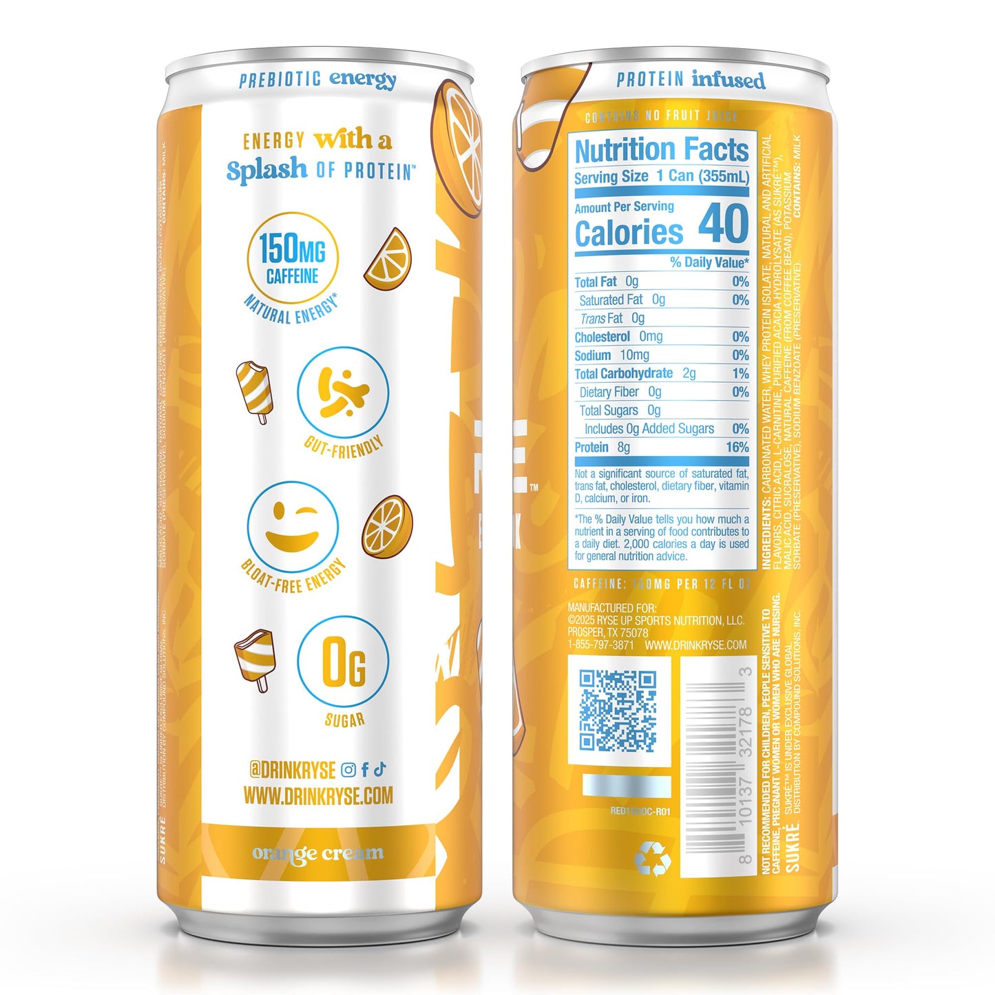 RYSE Functional Energy Drink - 5 Flavors Variety Pack - 150mg Natural Caffeine, 8g Whey Protein & 1g Prebiotics - Sugar Free, Gut-Friendly, Bloat-Free - 12 fl oz Cans (12-Pack)