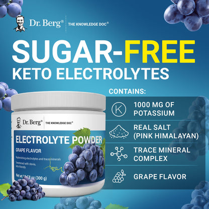 Dr. Berg Zero Sugar Hydration Keto Electrolyte Powder - Enhanced w/ 1000 mg of Potassium & Real Pink Himalayan Salt (NOT Table Salt) - Grape Flavor Hydration Drink Mix Supplement - 50 Servings Dr. Berg Nutritionals