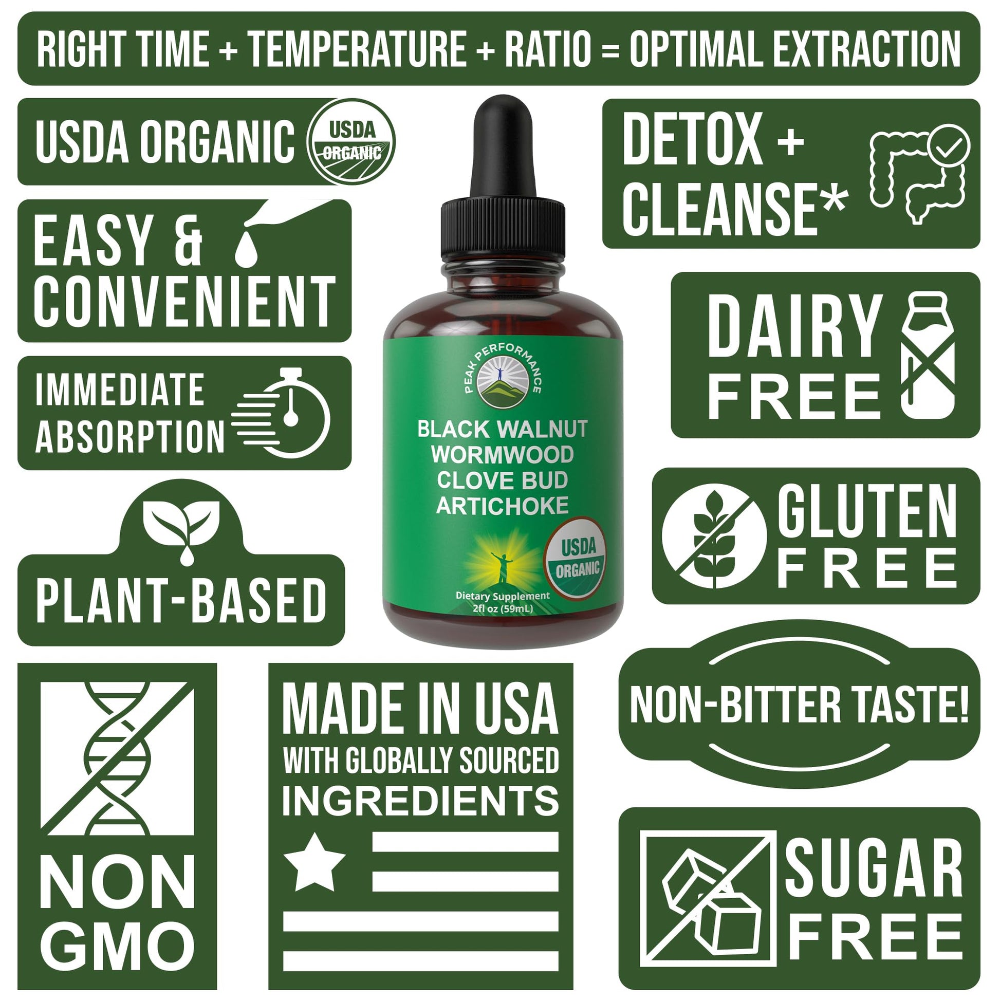 USDA Organic Wormwood Black Walnut Clove Drops Cleanse for Humans. Sugar Free Supplement for Intestinal Cleanse, Detox Support for Adults and Kids. with Artichoke and Clove Bud. Kosher, No GMOs Peak Performance buy australia supplements