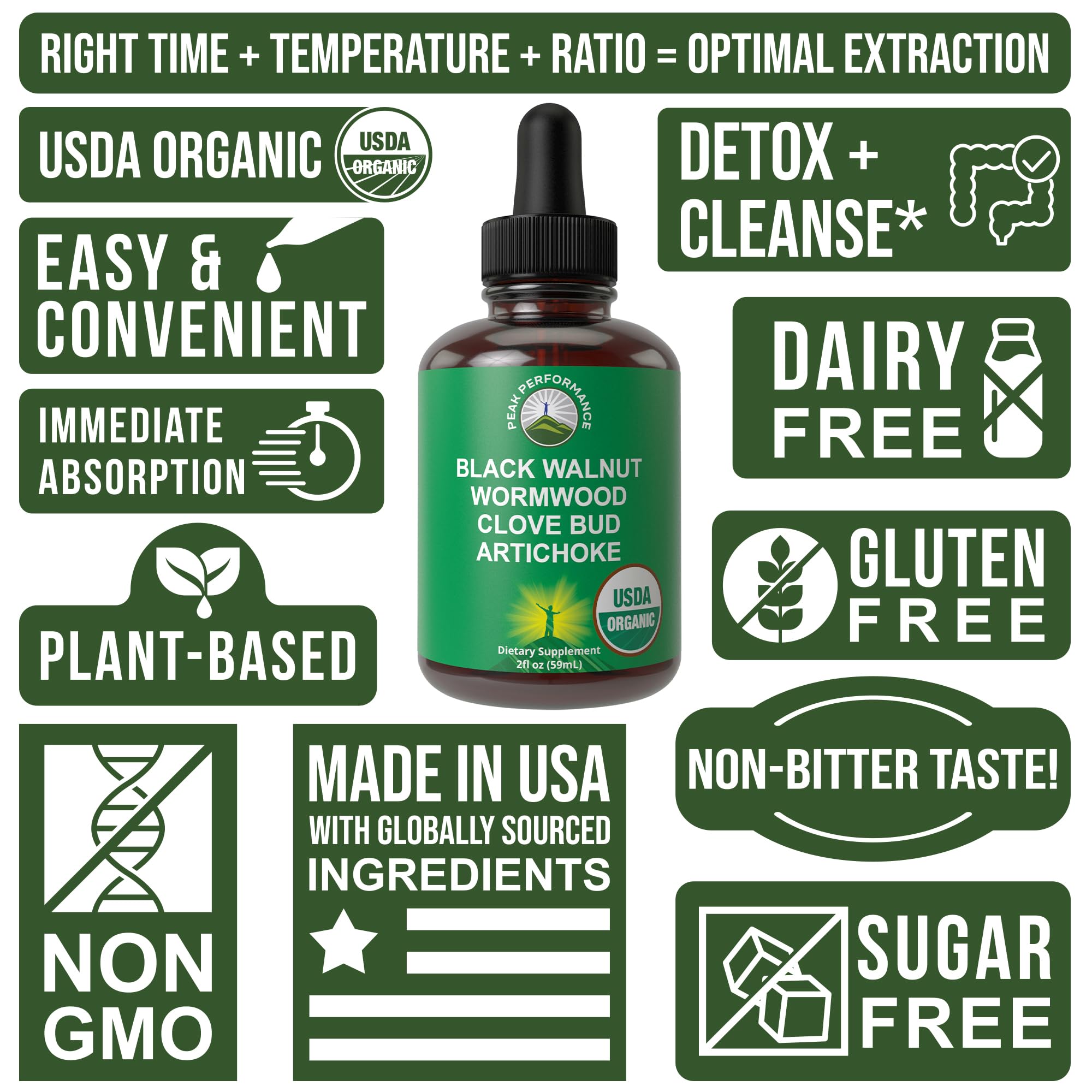 USDA Organic Wormwood Black Walnut Clove Drops Cleanse for Humans. Sugar Free Supplement for Intestinal Cleanse, Detox Support for Adults and Kids. with Artichoke and Clove Bud. Kosher, No GMOs Peak Performance buy australia supplements