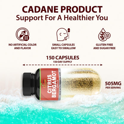 Cadane Citrus Bergamot Supplement Capsules with Berberine, Olive, Guggul, Garlic, Pine Bark, Black Pepper Organic Cadane