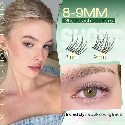 Short Lash Clusters 8-9MM Natural Eyelash Clusters Invisible Band Cluster Eyelash Extensions Wispy Cluster Lashes C Curly Individual Lashes 90PCS DIY Lash Extension by Lvmixwig Lvmixwig