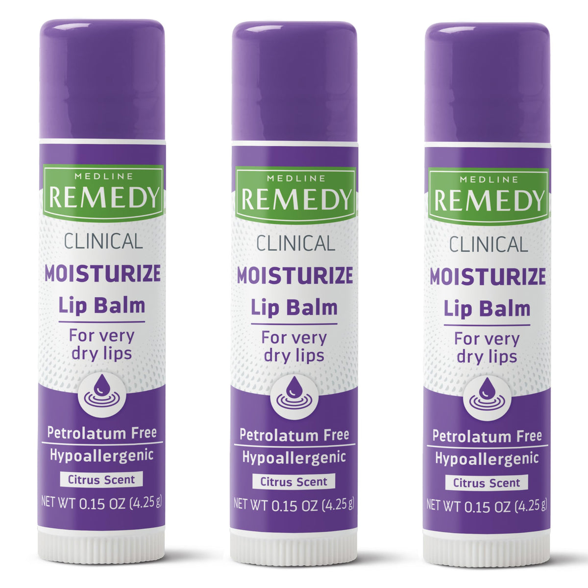 Medline Remedy Clinical Lip Balm, 3 Count, Citrus Scent, Moisturizing, Hydrating, Nourish, Nutrient Rich, Soothing Natural Oils, Revitalize, Comforting, Skin Conditioners, 0.15 oz Stick Medline Remedy