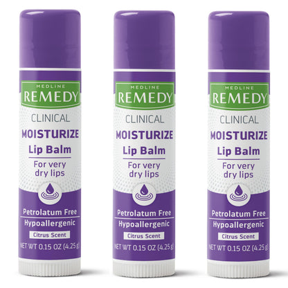 Medline Remedy Clinical Lip Balm, 3 Count, Citrus Scent, Moisturizing, Hydrating, Nourish, Nutrient Rich, Soothing Natural Oils, Revitalize, Comforting, Skin Conditioners, 0.15 oz Stick Medline Remedy