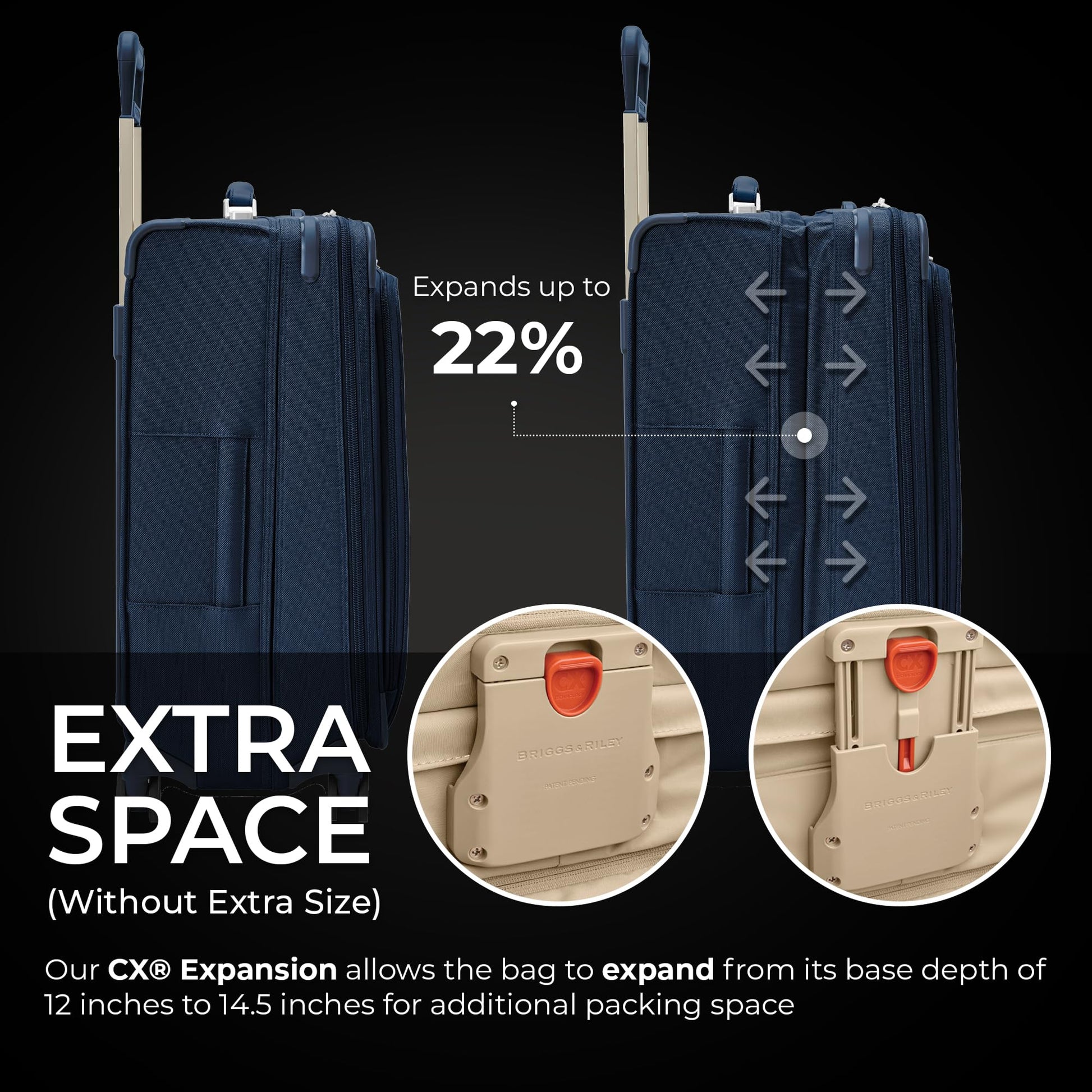 Briggs & Riley Essential 22" Carry On Expandable Spinner - Luggage for Travel, Suitcases with Wheels, Softside Rolling Bag for Men & Women, Self-Repairing Zipper - Baseline Collection, Black Gsupps Australia