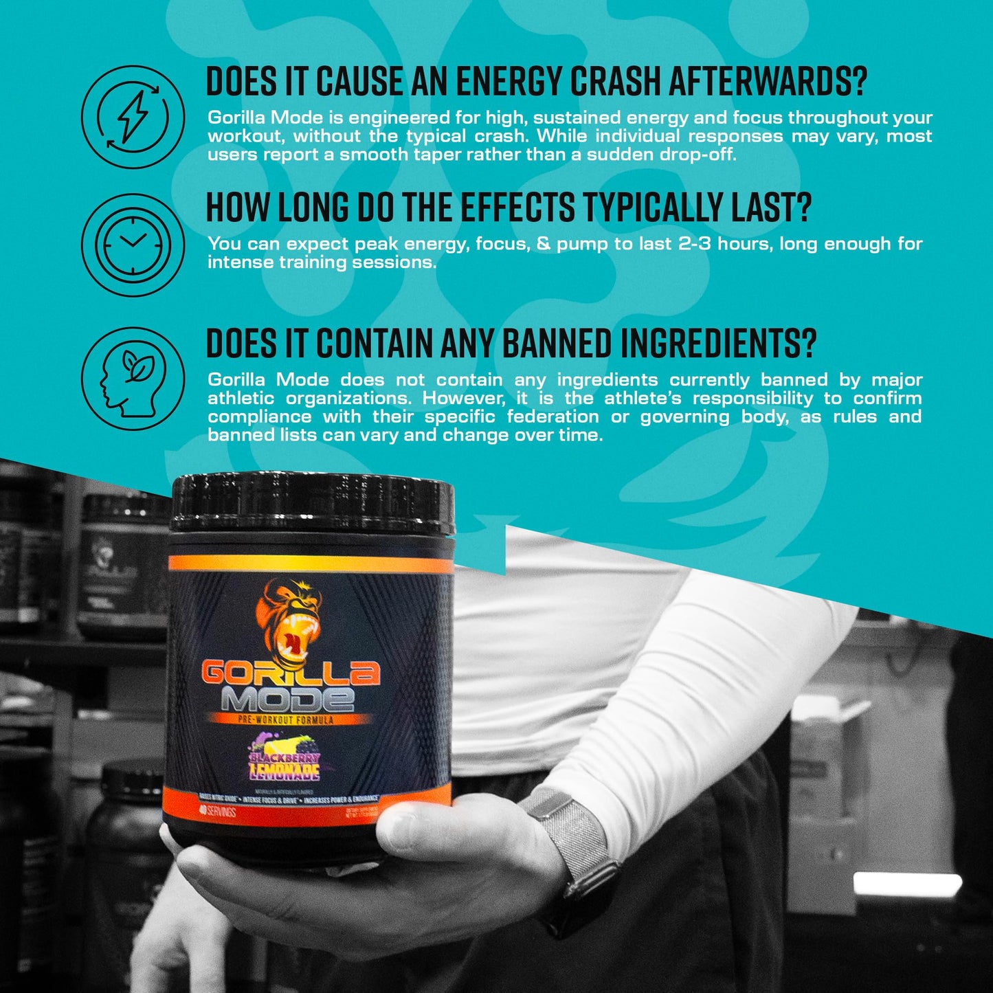 Gorilla Mode Pre Workout - Massive Pumps · Laser Focus · Energy · Power - L-Citrulline, Creatine, L-Tyrosine, Betaine, Hydroprime®, Alpha-GPC, 400mg Caffeine, Huperzine A - 792g (Rocket Frost)