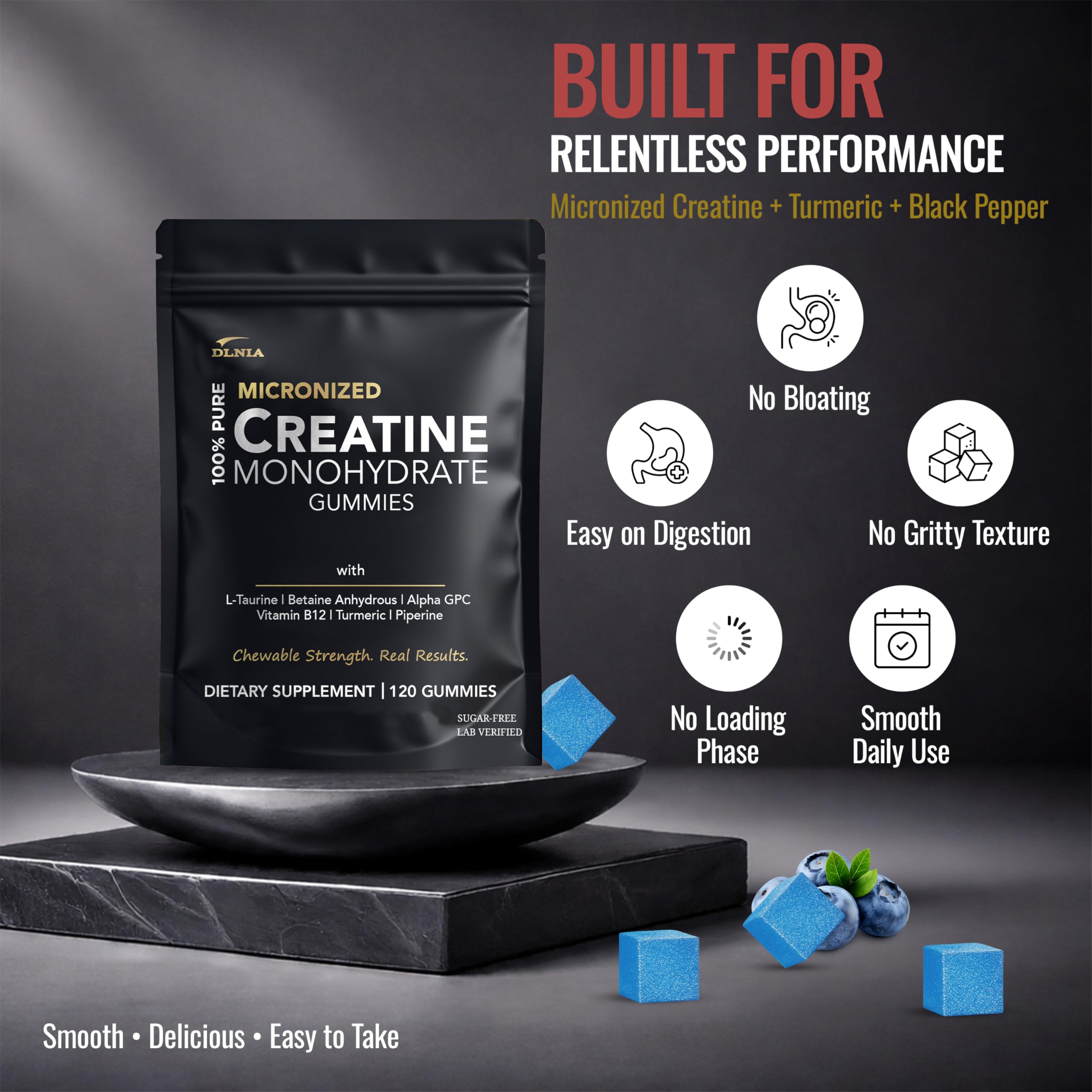 Creatine Monohydrate Gummies for Men & Women - Sugar Free & Vegan Advanced Formula W/L-Taurine + Vitamin B12 - for Muscle Strength, Muscles Builder, Recovery, DLNIA buy australia supplements