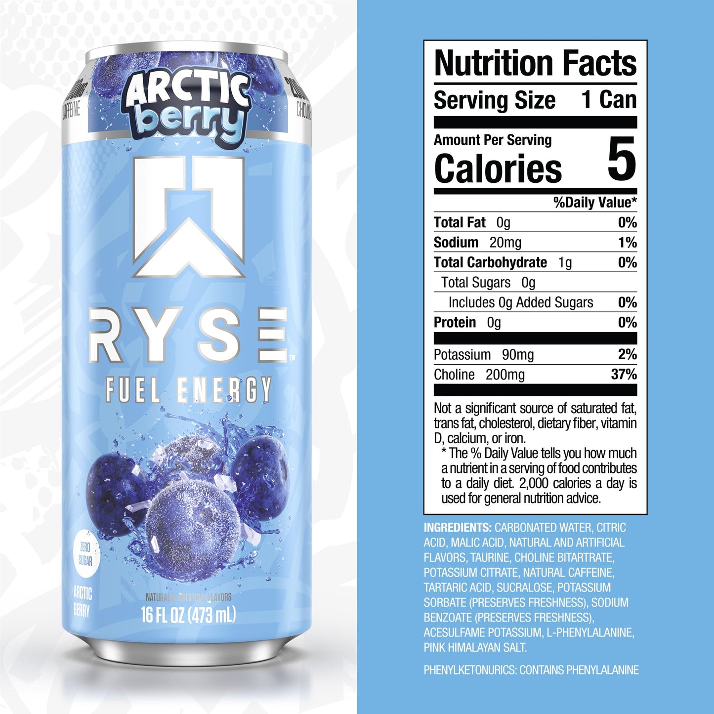 RYSE Fuel Energy Drink - Variety Pack - Sugar Free, Gluten Free & Vegan - 200mg Natural Caffeine, Taurine & Choline for Focus & Energy - No Artificial Colors - 16 fl oz Cans (12-Pack)