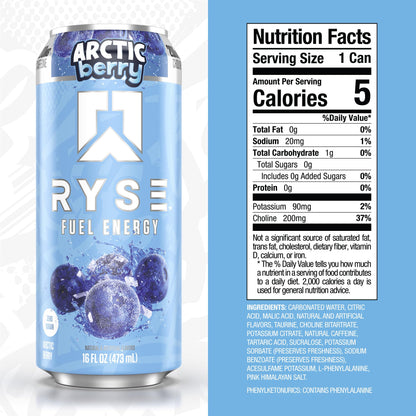 RYSE Fuel Energy Drink - Variety Pack - Sugar Free, Gluten Free & Vegan - 200mg Natural Caffeine, Taurine & Choline for Focus & Energy - No Artificial Colors - 16 fl oz Cans (12-Pack)