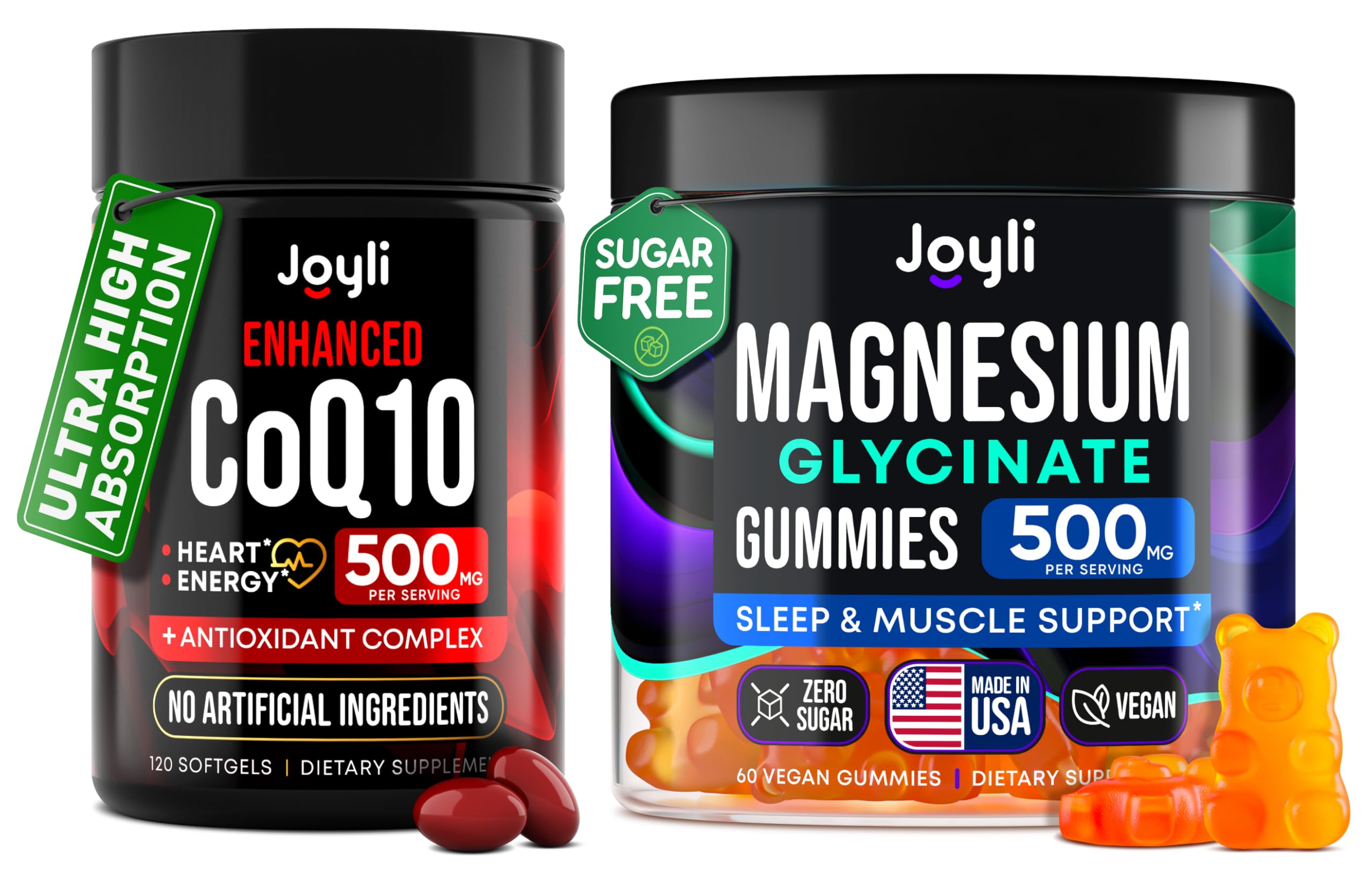 CoQ10 500mg + Magnesium Glycinate Gummies Bundle – High Absorption Coenzyme Q10 120 Softgels & 60 Sugar-Free Sleep Gummies – Heart, Energy & Mood Support – Enhanced Formula, USA Made JOYLI Nutrition buy australia supplements