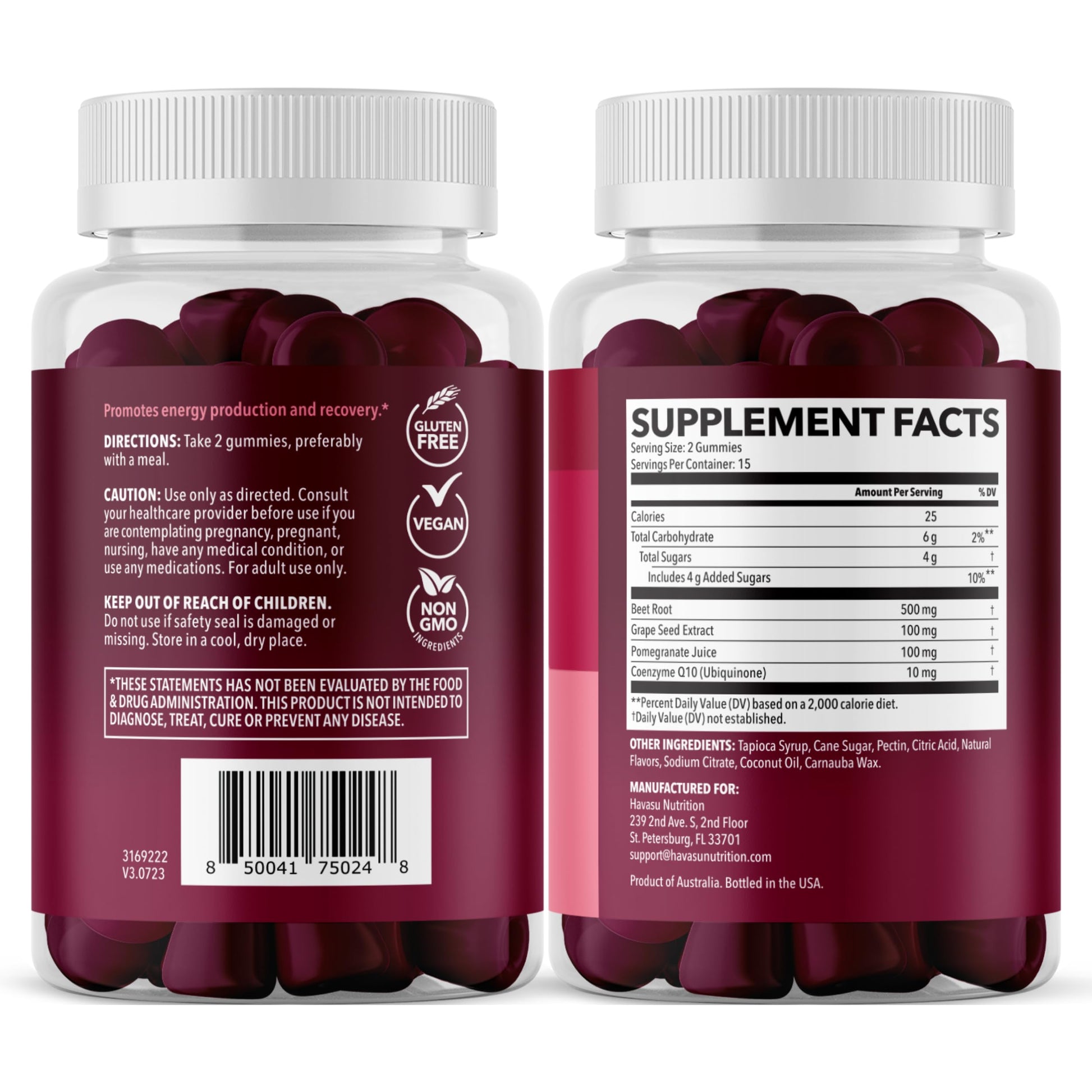 Beet Root Gummies with COQ10 and Grape Seed, Mixed Berry, 30 Servings | Nitric Oxide Supplement with Beetroot, Grape Seed Extract and COQ10 for Performance and Recovery, Vegan, Non-GMO, Gluten-Free Gsupps Australia