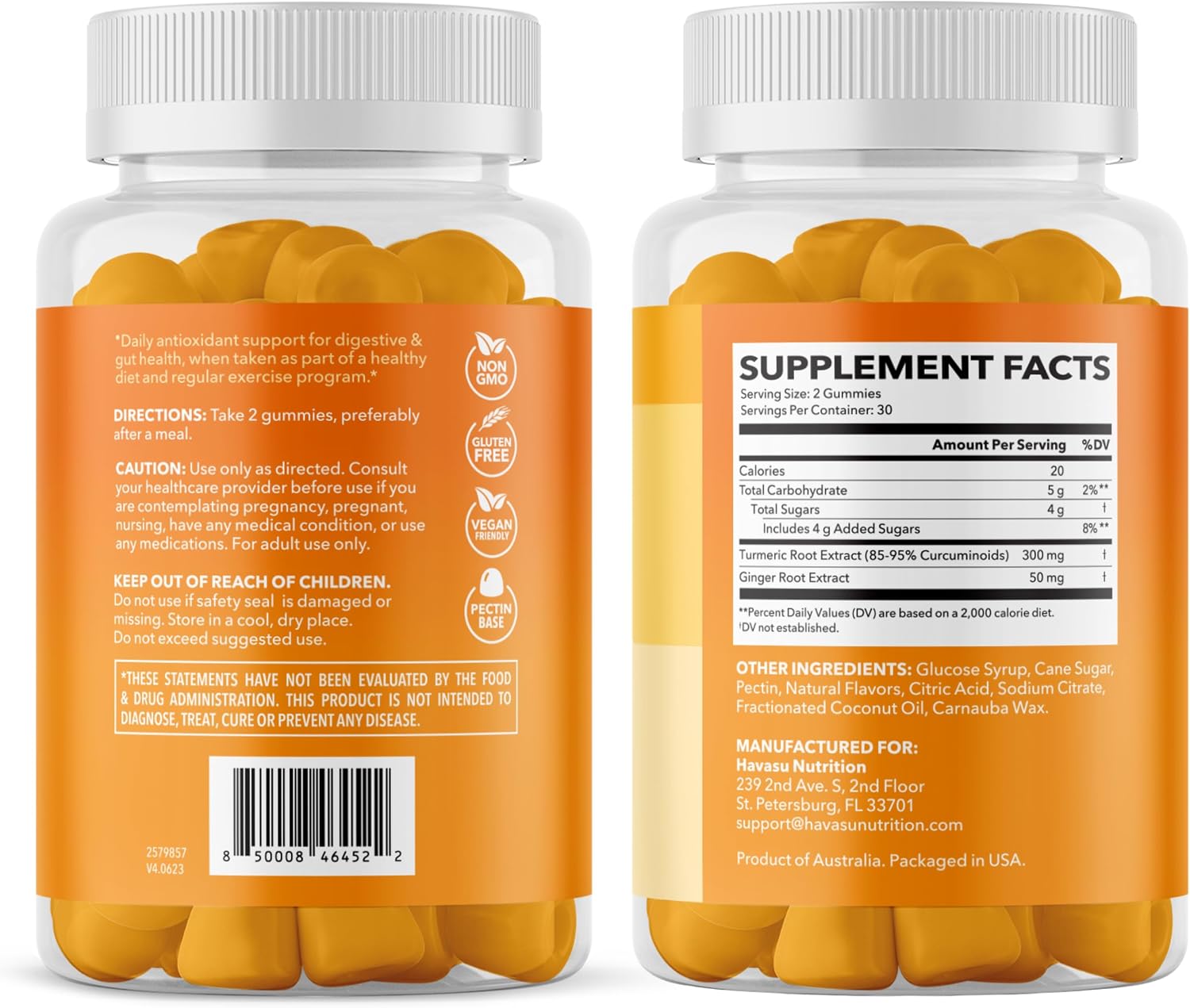 Turmeric Gummies, Peach, 60ct, Digestive & Immune Support for Wellness | Turmeric Gummies with Ginger Root Extract, Digestive Health & Immune Support for Overall Wellness, 1 Month Supply Gsupps Australia