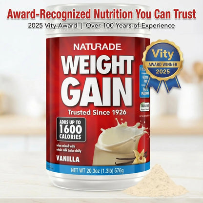 Naturade Weight Gain Nutrition Drink Mix for Healthy Weight Support, Balanced Calories with Protein, Vitamins & Minerals, Vanilla - 20.3 oz Naturade