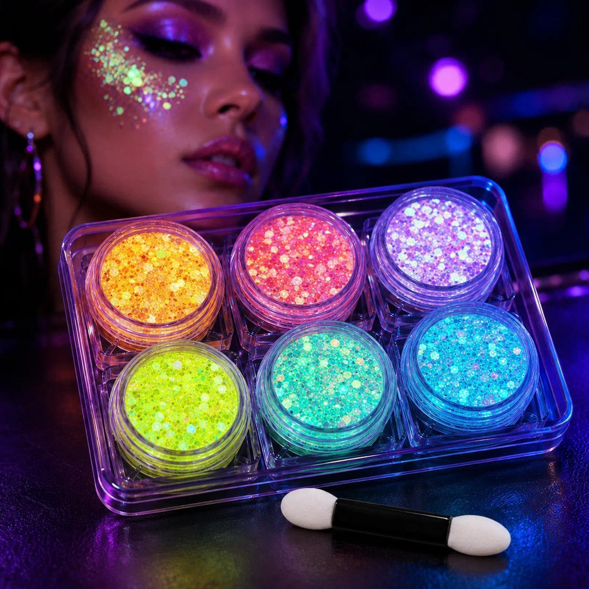 6 Colors Glow in the Dark Glitter Gel, UV Face Body Hair Makeup MiraWish