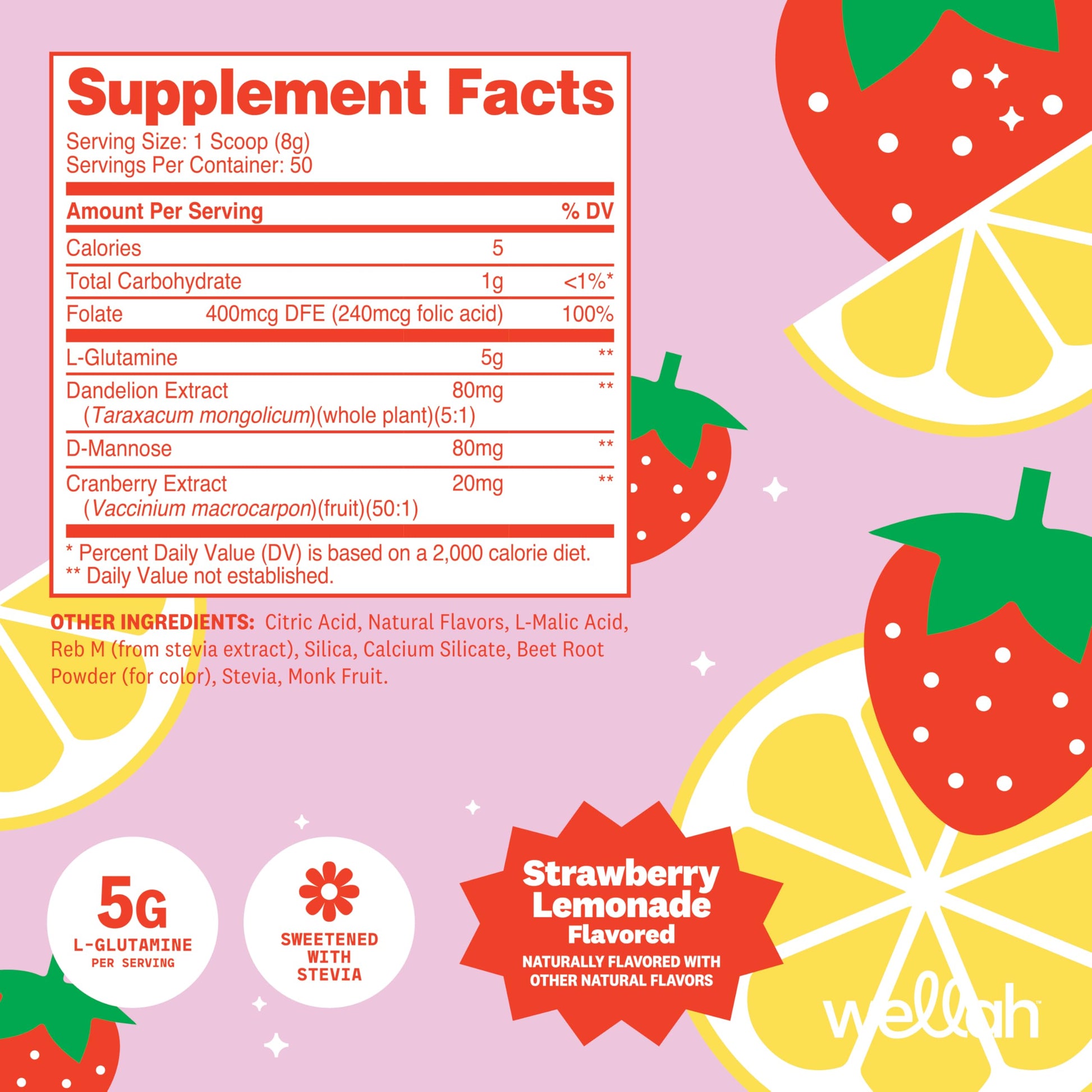 Wellah L-Glutamine Strawberry Lemonade Flavored (50 Servings) - 5g L-Glutamine Per Serving, Sweetened with Stevia Wellah buy australia supplements