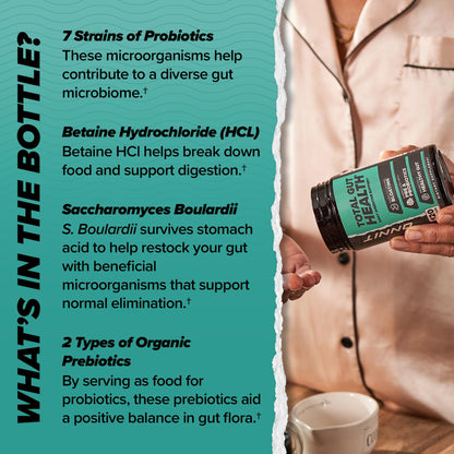 ONNIT Total Gut Health Daily Digestive Support, IGEN™ Non-GMO Tested Digestion Supplement for Women and Men with 7 Strains of Probiotics, ONNIT