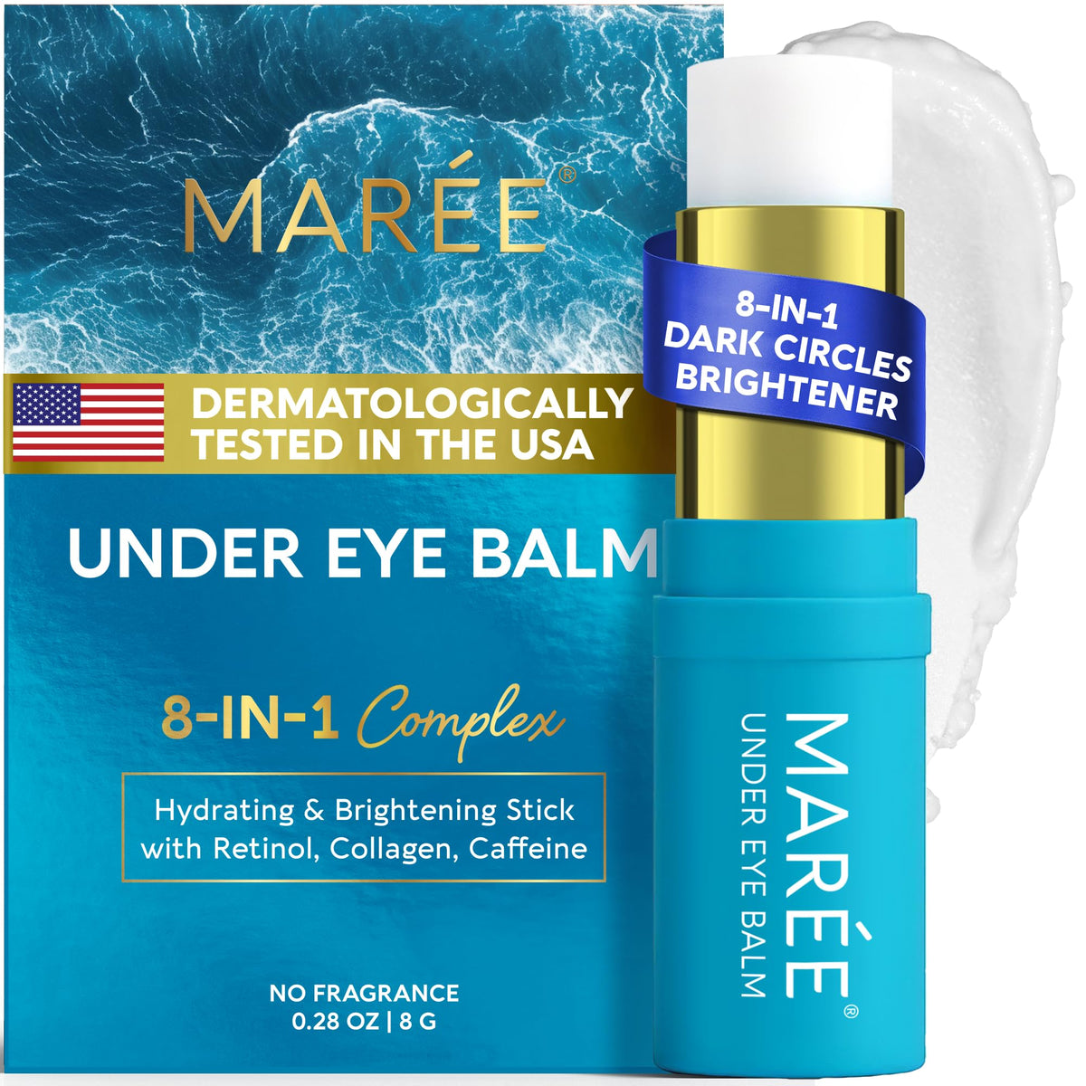 MAREE Under Eye Balm Stick Hydrating – Retinol Caffeine Under Eye Brightener Stick for Older Women – Collagen Undereye Cream for Dark Circles & Wrinkles – 0.28 Ounce, Blue MAREE