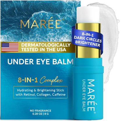MAREE Under Eye Balm Stick Hydrating – Retinol Caffeine Under Eye Brightener Stick for Older Women – Collagen Undereye Cream for Dark Circles & Wrinkles – 0.28 Ounce, Blue MAREE