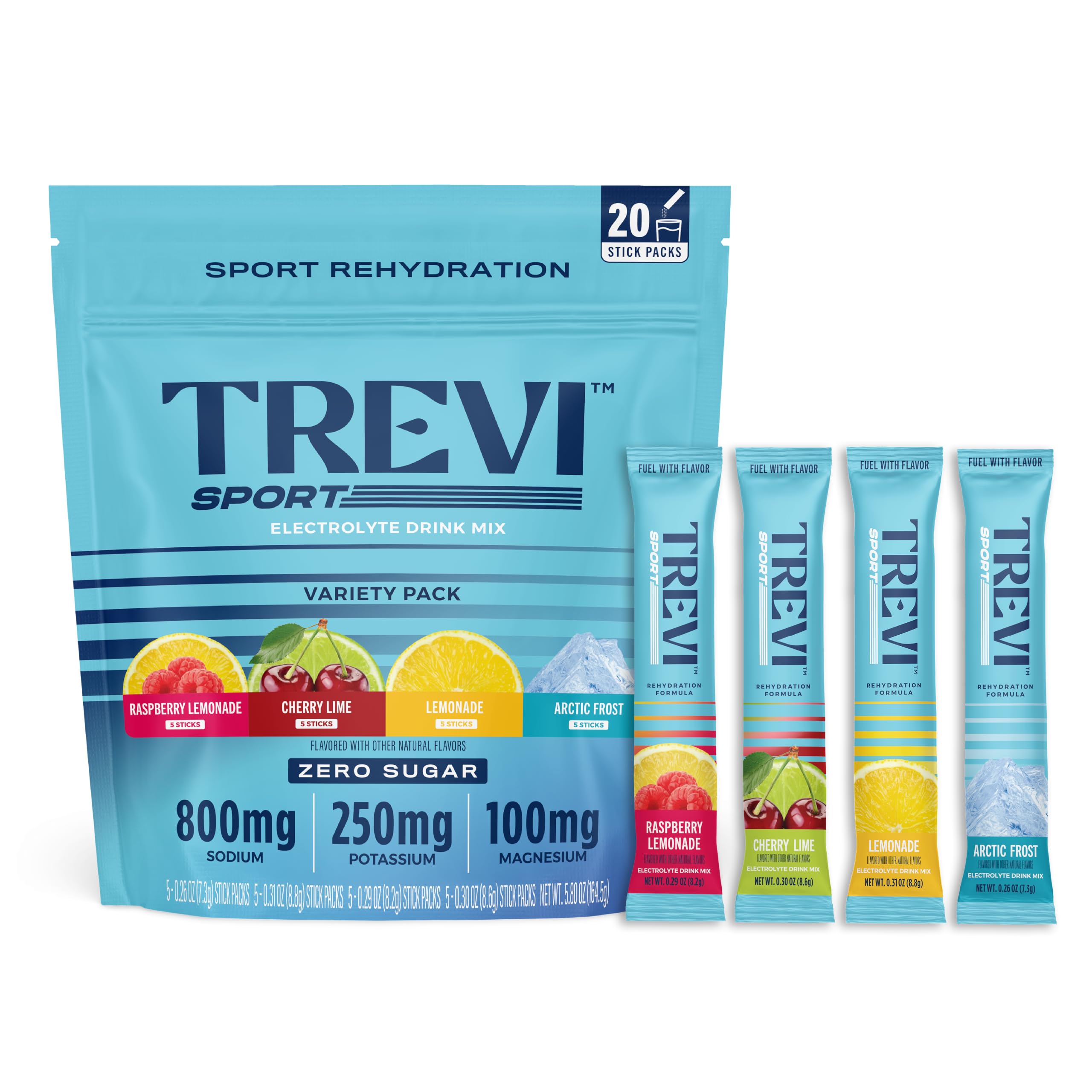 TREVI™ Sport Electrolytes Powder Packets Sugar Free - 800mg Sodium - 250mg Potassium - 100mg Magnesium - Water Drink Mix Rehydration Essentials - 20 Count - Variety Pack TREVI buy australia supplements