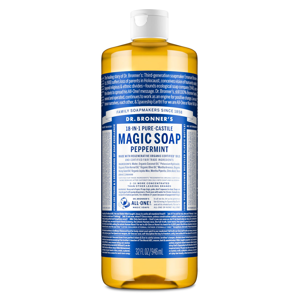 Dr. Bronner's Peppermint Pure-Castile Liquid Soap, Hand Soap, 32 oz Dr. Bronner's