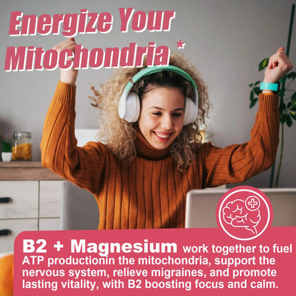 Safgumjel Vitamin B2 Gummies | Riboflavin 400mg with Magnesium & CoQ10 for Migraine Relief & Headache Relief | Sugar Free, Vegan, Strawberry Flavor, 60 Count Safgumjel