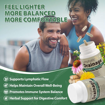 Lymphatic Drainage Capsules Natural Herbal Supplement for Immune Health & Fluid Balance, with Echinacea, Dandelion, and Burdock 60 Capsules Kaseano