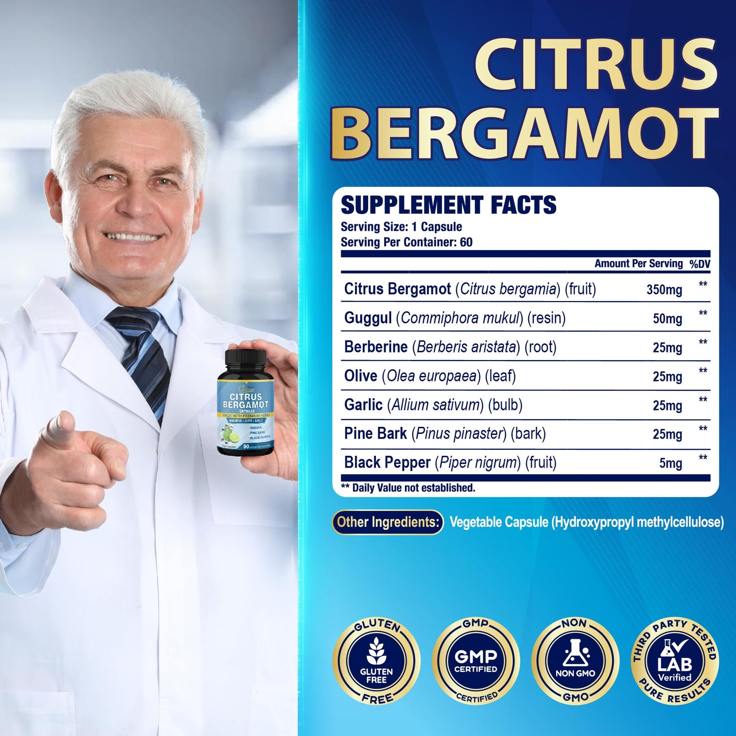 Cadane 2 Packs Citrus Bergamot Extract Capsules with Berberine, Olive, Guggul, Garlic, Pine Bark, Black Pepper | 4 Months Supply Organic Cadane