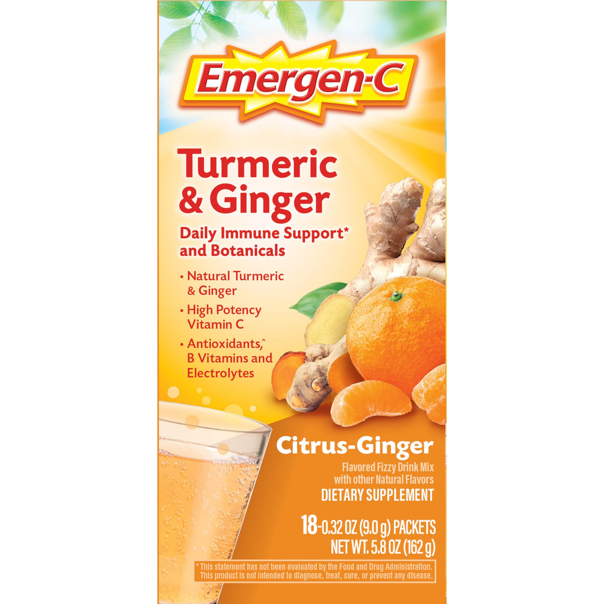 Emergen-C Citrus-Ginger Fizzy Drink Mix, Turmeric and Ginger, Immune Support, Natural Flavors Emergen-C