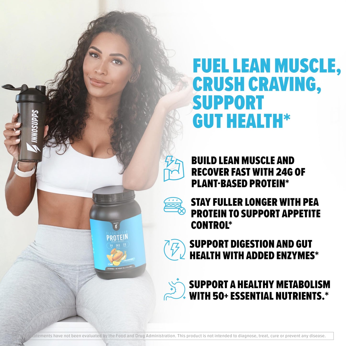 InnoSupps Clean Vegan Protein - Plant Based, Vegan, Natural, No Artificial Sweeteners, No Gluten, No Dairy. Lactose Free, Low Carbs, Low Fat, No Sugar Added, Soy Free, Non-GMO (Lemon Sugar Cookie)