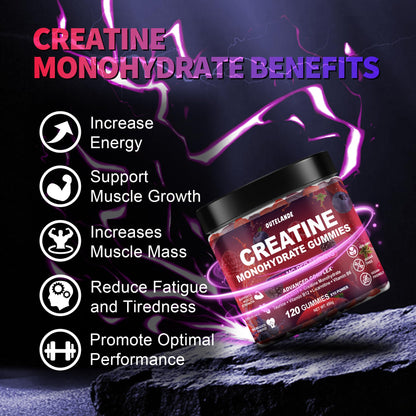 Creatine Monohydrate Gummies 8000 mg for Men & Women, Creatine Supplement for Enhanced Muscle Growth, Energy Boost - with L-Taurine, Sugar Free, Vegan OUTELANDE