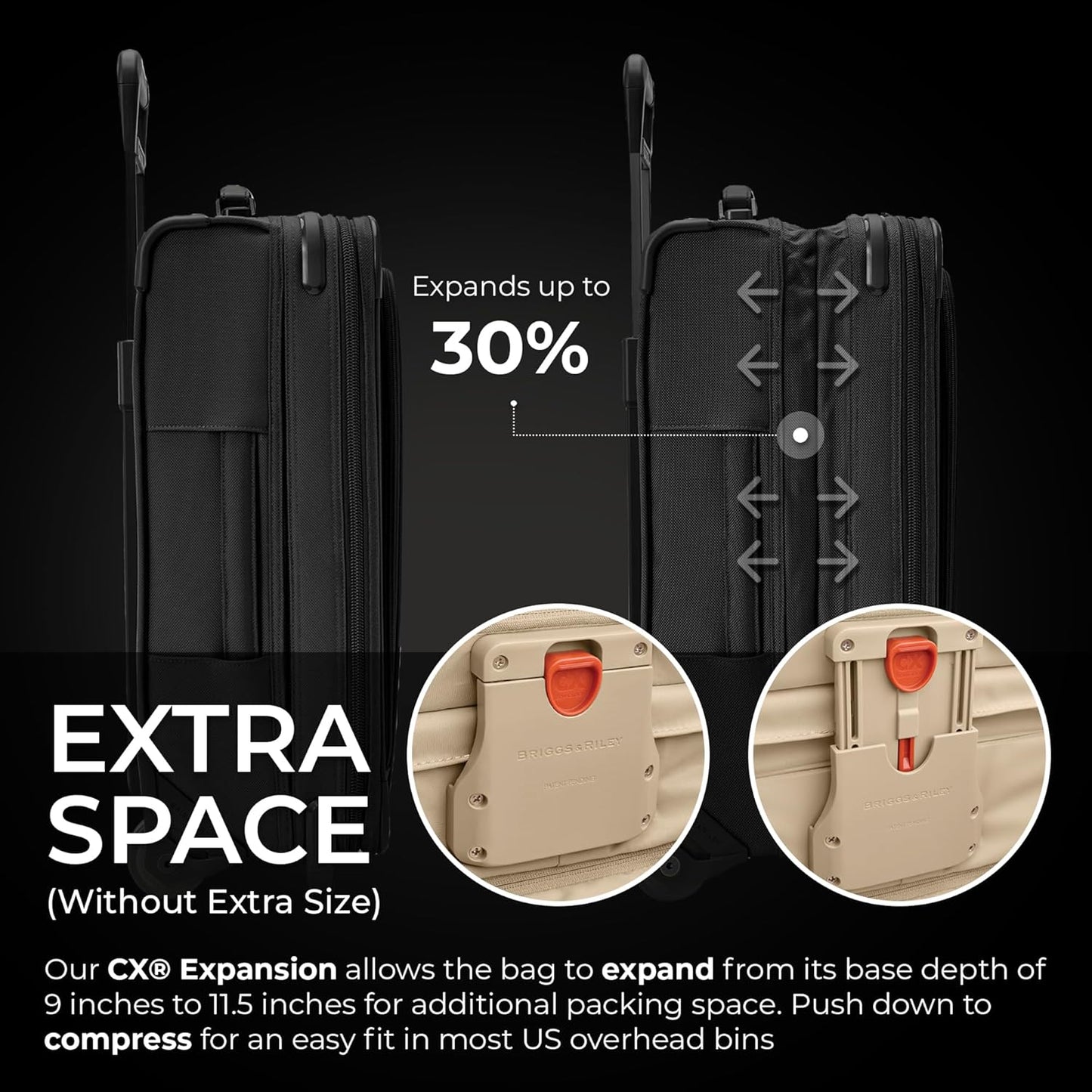 Briggs & Riley Essential 22" 2-Wheel Expandable Carry On - Luggage for Travel, Suitcases with Wheels, Softside Rolling Bag for Men & Women, Self-Repairing Zipper - Baseline Collection, Black Gsupps Australia