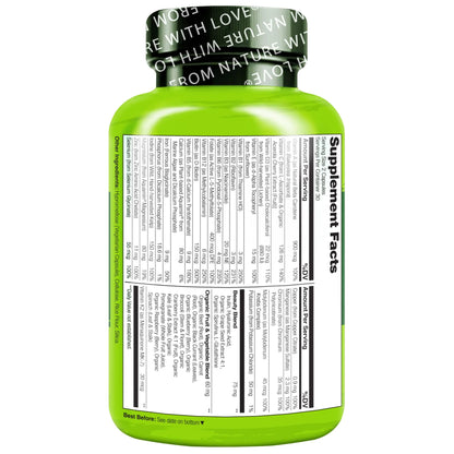 NATURELO Whole Food Multivitamin with Extra Hair, Skin and Nails Support - Beauty Blend with Hyaluronic Acid & Grape Seed - High Potency Biotin, Vitamin C NATURELO
